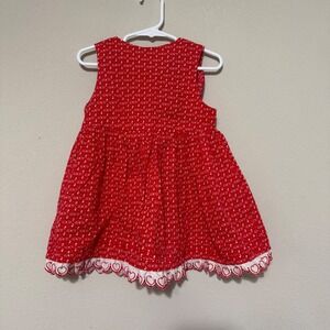 Vtg Handmade Girls Red Heart Dress 18/24M White Heart‎ Trim Buttons Cottagecore